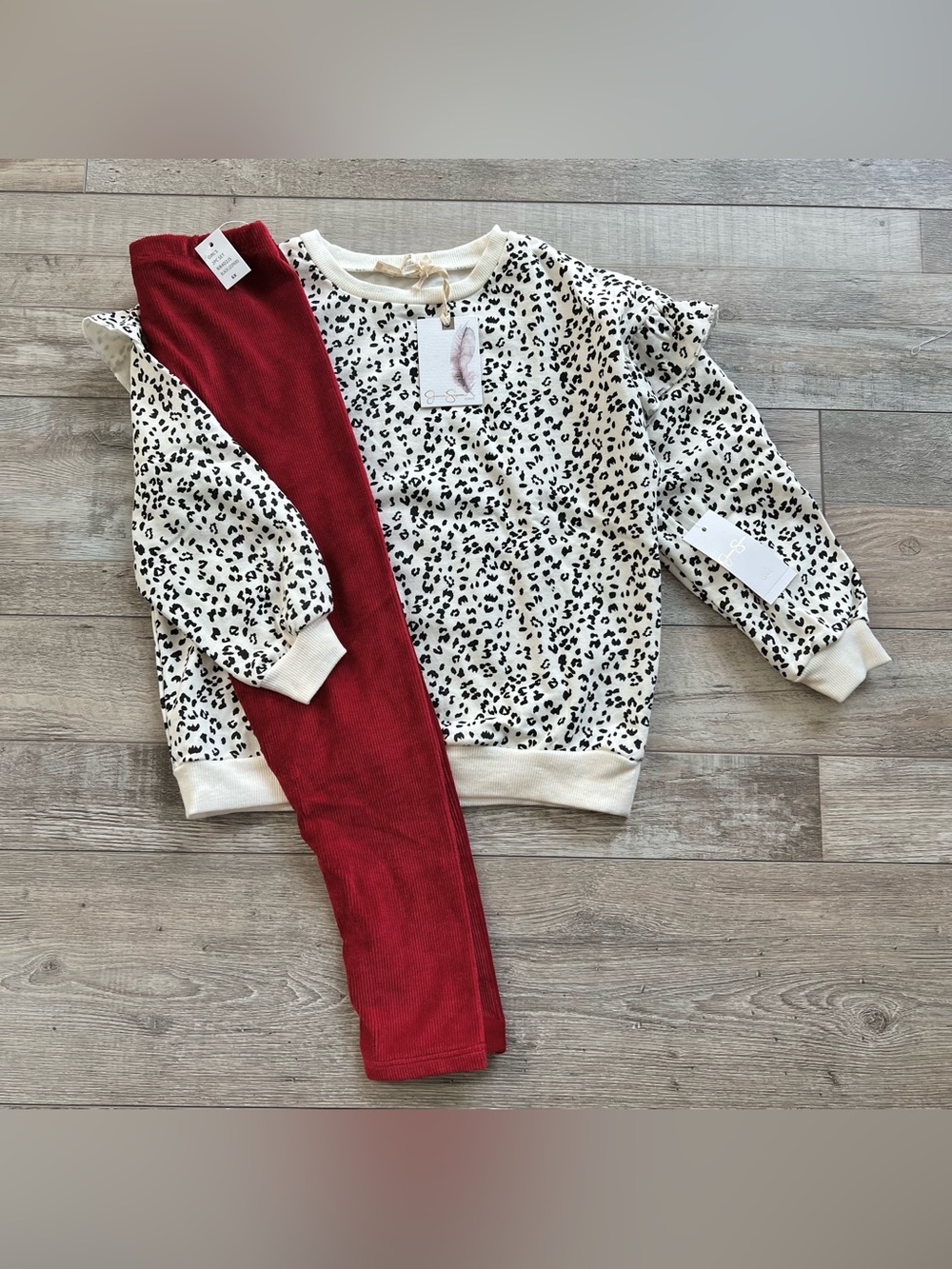 NWT Jessica Simpson Girls Black Leopard Sweater Set Size 6X